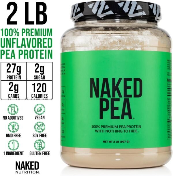Naked Pea - 2LB 100% Pea Protein Powder from North American Farms - Unflavored Vegan Pea Protein Isolate - Plant Protein Powder, Easy to Digest - 30 Servings