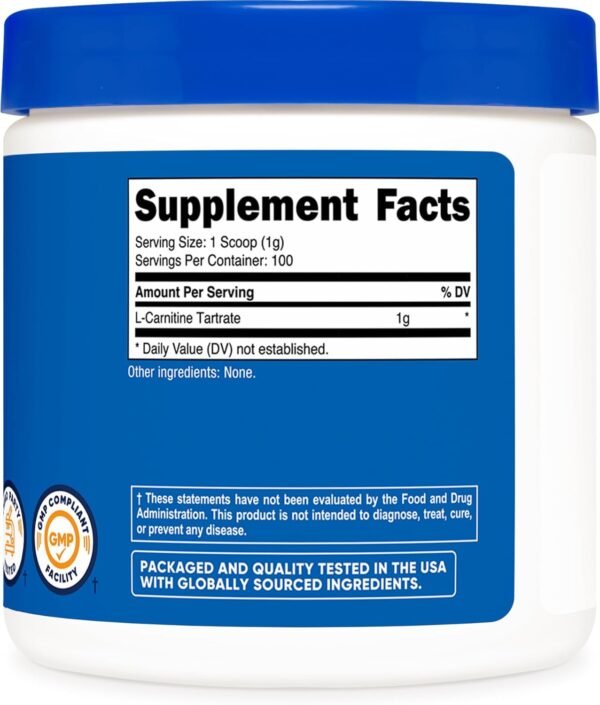 Nutricost L-Carnitine Tartrate Powder (100 Grams) - 1 Gram per Serving; 100 Servings