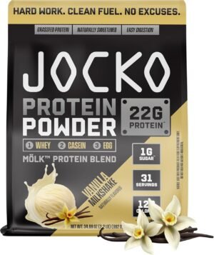Jocko Fuel Mölk Whey Protein Powder 22g Protein - Low Sugar Monk Fruit Blend - Muscle Recovery & Growth, Packaging May Vary (31 Servings, Vanilla Milkshake)