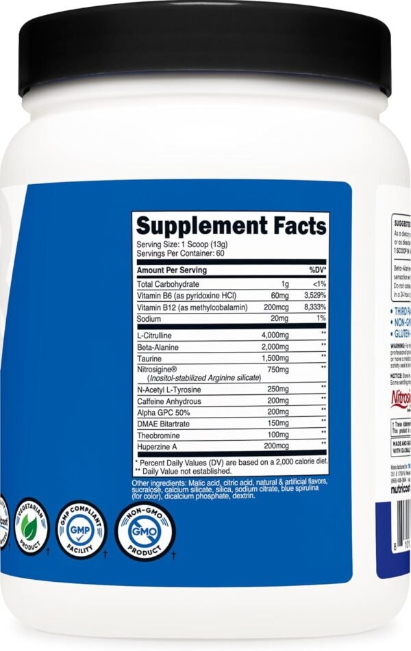 Nutricost Pre-Workout Complex Powder (60 Servings, Blue Raspberry) - Pre-Workout Supplement with Beta-Alanine, Taurine & Amino Acids
