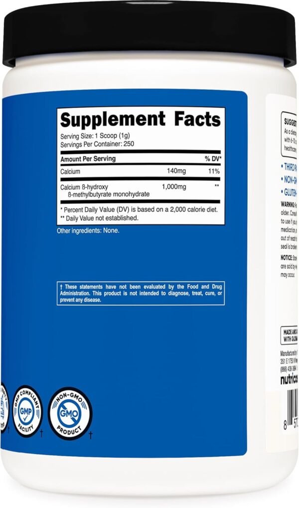 Nutricost HMB Powder (Beta-Hydroxy Beta-Methylbutyrate) 250 Grams - Gluten Free & Non-GMO