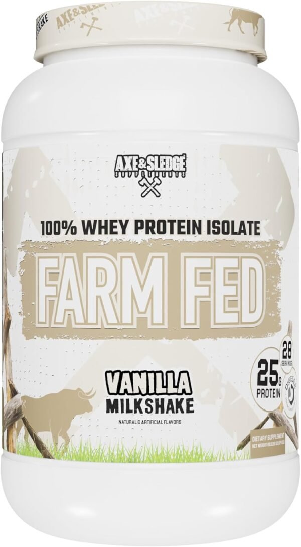 Axe & Sledge Supplements Farm Fed 100% Whey Protein Isolate with Digestive Enzymes (Vanilla Milkshake V2)