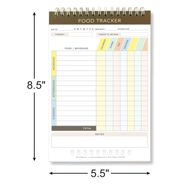 Cora Kate Food Journal Diary, 5.5 x 8.5 Calorie Counter Book, 50-Page Double-Sided Spiral Bound Meal Tracker for Tracking Calories, Carbs, Fat, Protein, Calorie Tracker, Food Log for Diet & Nutrition