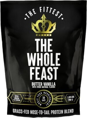 The Fittest Whole Feast Beef Protein Powder - Butter Vanilla - Nose to Tail Carnivore Blend Including Liver, Colostrum and Whole Bone - BCAAs - 14g Collagen - 21g Total Protein