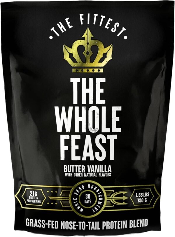 The Fittest Whole Feast Beef Protein Powder - Butter Vanilla - Nose to Tail Carnivore Blend Including Liver, Colostrum and Whole Bone - BCAAs - 14g Collagen - 21g Total Protein