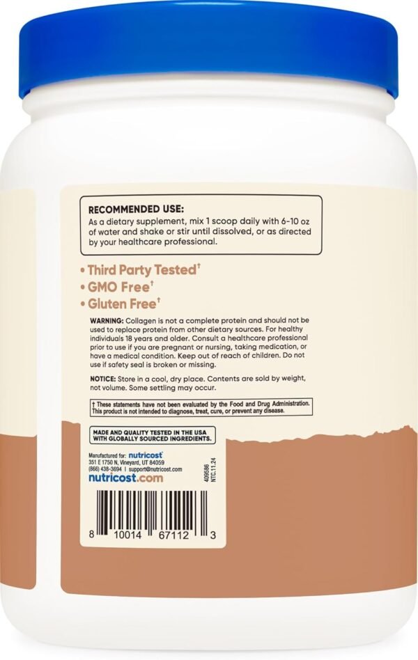 Nutricost Grass-Fed Collagen Powder 1LB (454 G) (Salted Caramel) - Grass Fed Bovine Collagen Hydrolysate - Collagen Peptides