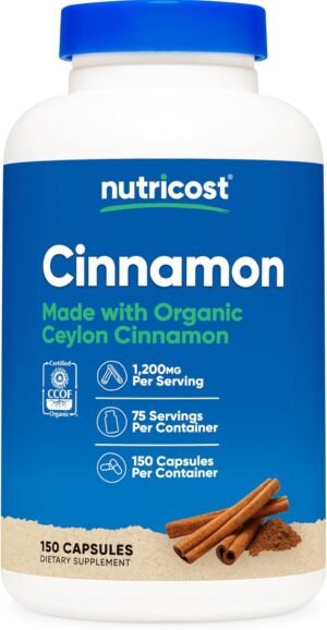 Nutricost Organic Cinnamon (Ceylon Cinnamon) 1,200mg Serving, 150 Capsules - Gluten Free, Non-GMO