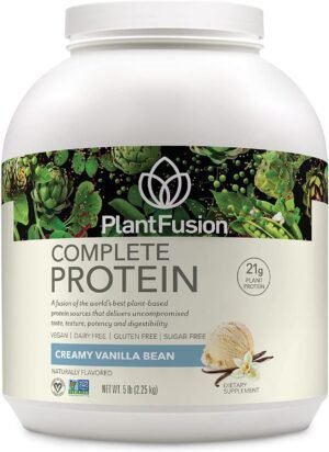 PlantFusion Complete Vegan Protein Powder - Plant Based Protein Powder with BCAAs, Digestive Enzymes and Pea Protein - Keto, Gluten Free, Soy Free, Non-Dairy, No Sugar, Non-GMO - Vanilla Bean 5lb Bulk