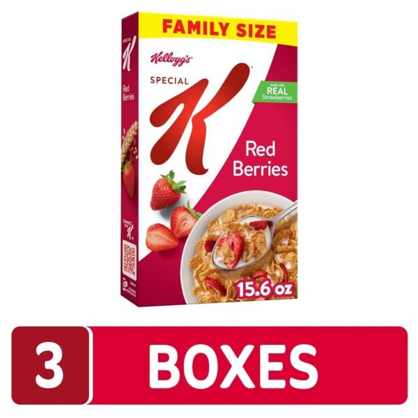Kellogg's Special K Breakfast Cereal, Family Breakfast, Fiber Cereal, Family Size, Red Berries (3 Boxes)