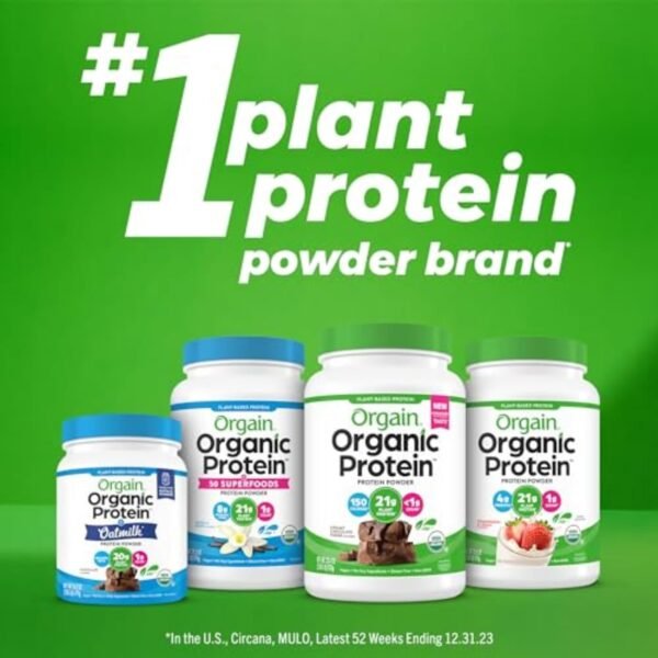 Orgain Organic Vegan Protein Powder, Creamy Chocolate Fudge - 21g Plant Protein, 7g Prebiotic Fiber, Low Net Carb, No Lactose, No Added Sugar, For Shakes & Smoothies, 2.03 lb (Packaging May Vary)