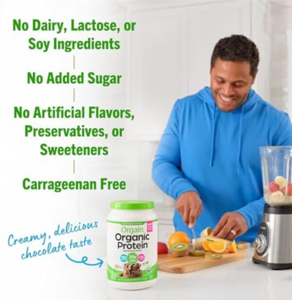 Orgain Organic Vegan Protein Powder, Creamy Chocolate Fudge - 21g Plant Protein, 7g Prebiotic Fiber, Low Net Carb, No Lactose, No Added Sugar, For Shakes & Smoothies, 2.03 lb (Packaging May Vary)