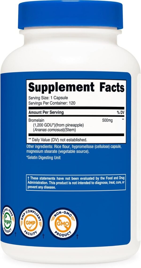Nutricost Bromelain 500mg, 120 Vegetarian Capsules - Bromelain (1200 GDU), Non-GMO, Gluten Free