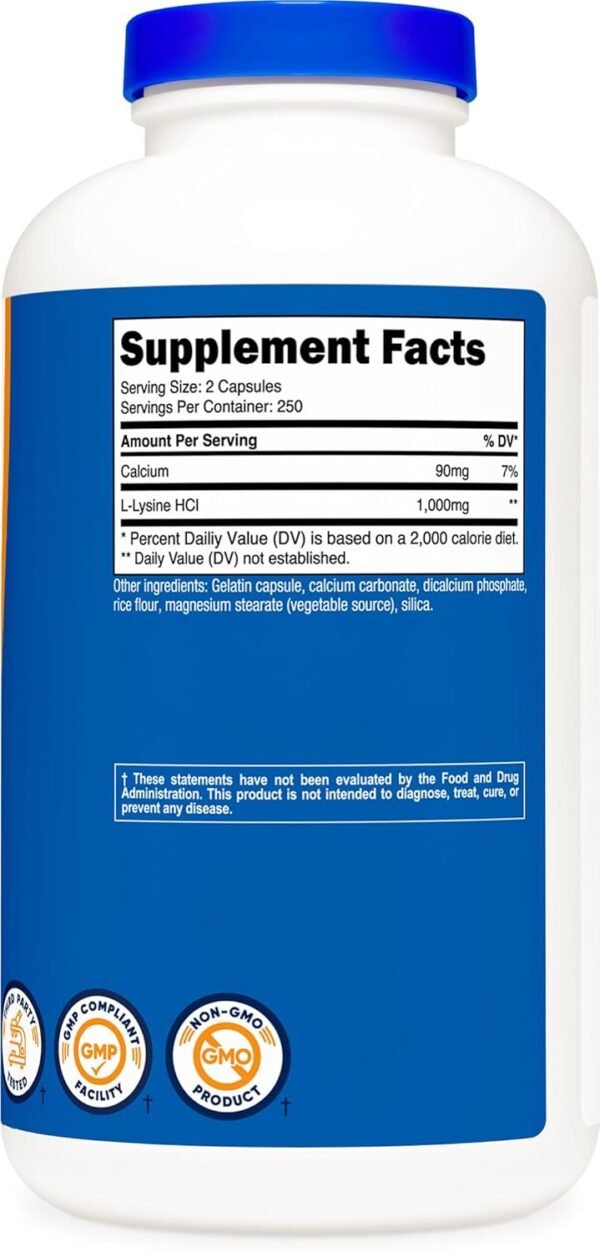 Nutricost L-Lysine 1000mg Per Serving, 250 Servings, 500 Capsules - Gluten Free, Non-GMO, 500mg Per Capsule