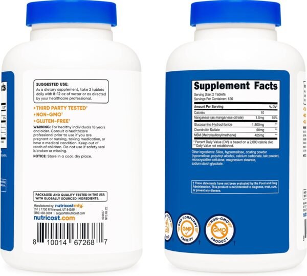 Nutricost Glucosamine 1800mg with Chondroitin & MSM, 240 Tablets, 120 Servings - Joint Support Formula - Non-GMO, Gluten Free