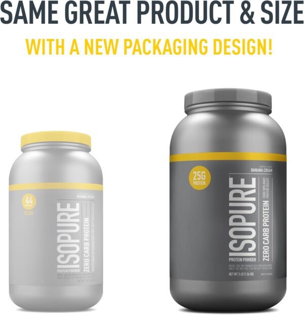 Isopure Zero Carb 100% Pure Whey Isolate Protein Powder, Lactose Free, Gluten Free, With Vitamins, Banana Cream, 25g Protein Per Serving, 3 Lbs, 44 Servings