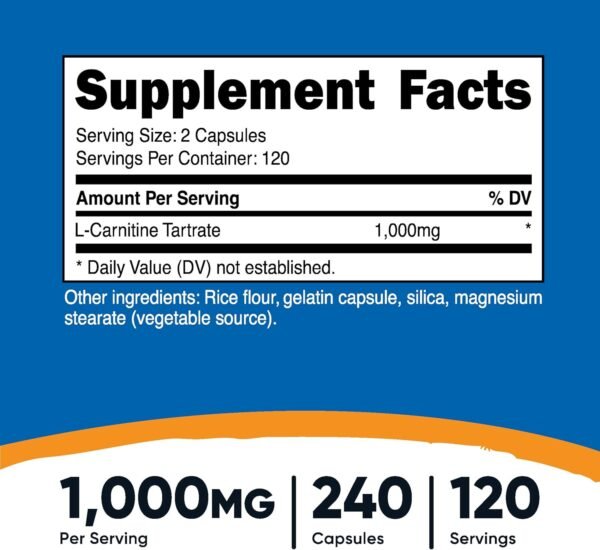 Nutricost L-Carnitine Tartrate 1,000mg, 240 Capsules - 500mg Per Capsule, 120 Servings