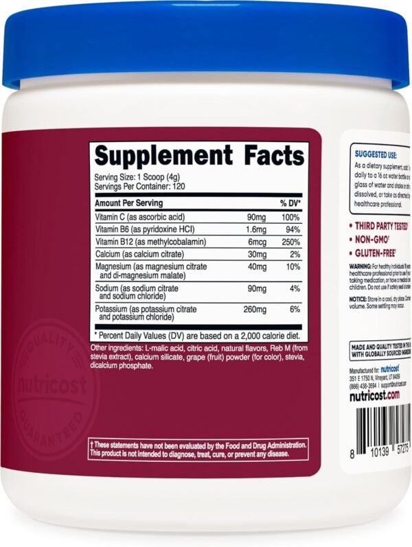 Nutricost Electrolyte Complex Powder (120 Servings, Grape) - Hydration Supplement Drink Mix with Vitamins and Minerals
