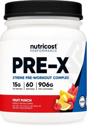 Nutricost Pre-X Xtreme Pre-Workout Complex Powder, Fruit Punch, 60 Servings, Vegetarian, Non-GMO and Gluten Free