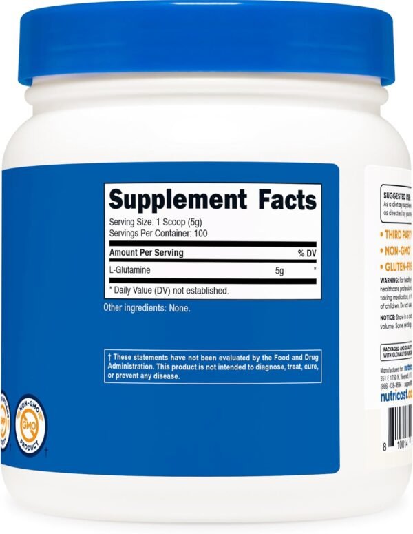 Nutricost L-Glutamine Powder (500 Grams) Unflavored - Gluten Free & Non-GMO, 100 Servings