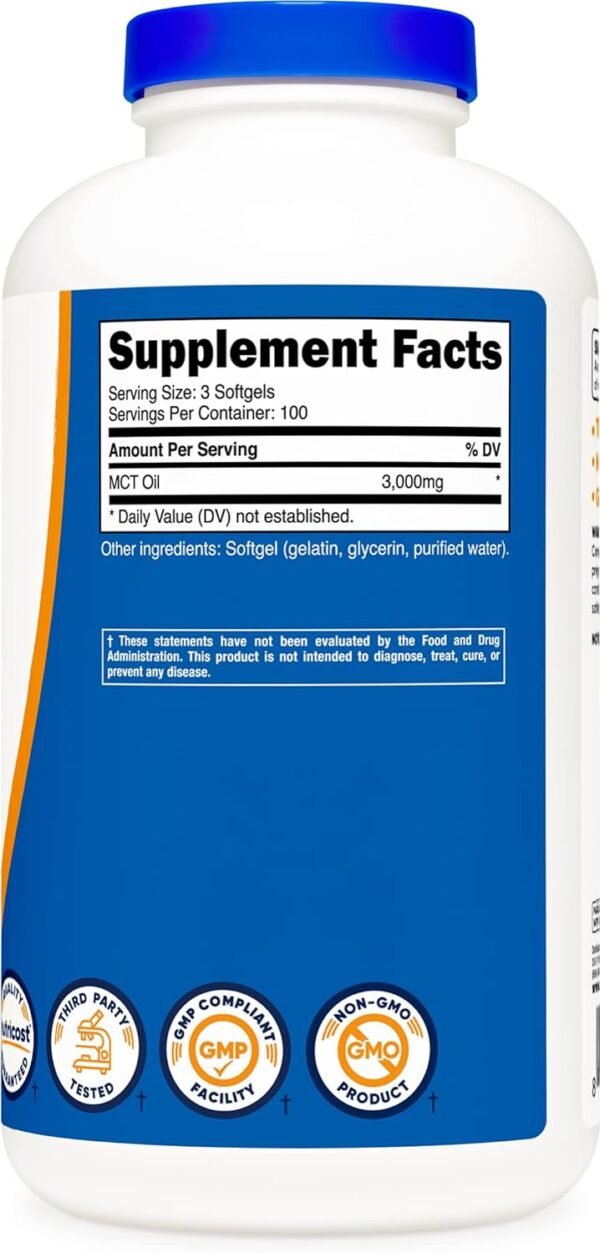 Nutricost MCT Oil Softgels 1000mg, 300 SFG (3,000mg Serv) - Great for Keto, Ketosis, and Ketogenic Diets