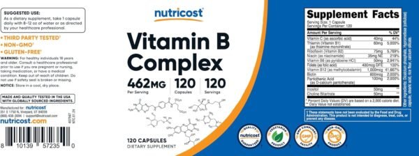 Nutricost High Potency Vitamin B Complex 462mg, 120 Capsules - with Vitamin C - Energy Complex