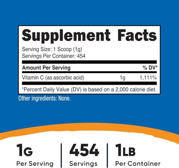 Nutricost Pure Ascorbic Acid Powder (Vitamin C) 1LB