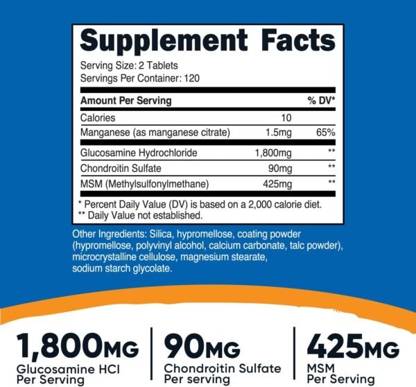 Nutricost Glucosamine 1800mg with Chondroitin & MSM, 240 Tablets, 120 Servings - Joint Support Formula - Non-GMO, Gluten Free