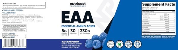 Nutricost EAA Powder 30 Servings (Blue Raspberry) - Essential Amino Acids - Non-GMO, Gluten Free, Vegetarian Friendly