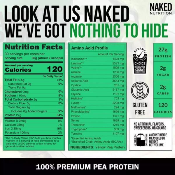 Naked Pea - 2LB 100% Pea Protein Powder from North American Farms - Unflavored Vegan Pea Protein Isolate - Plant Protein Powder, Easy to Digest - 30 Servings