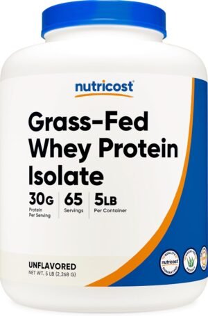 Nutricost Grass-Fed Whey Protein Isolate (Unflavored) 5LBS - rBGH Free, Non-GMO & Gluten Free