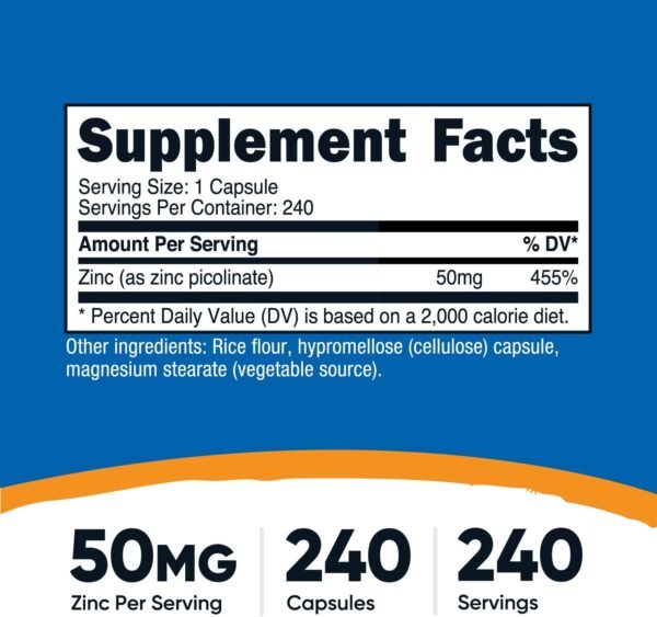 Nutricost Zinc Picolinate 50mg, 240 Vegetarian Capsules - Gluten Free and Non-GMO (240 Caps)