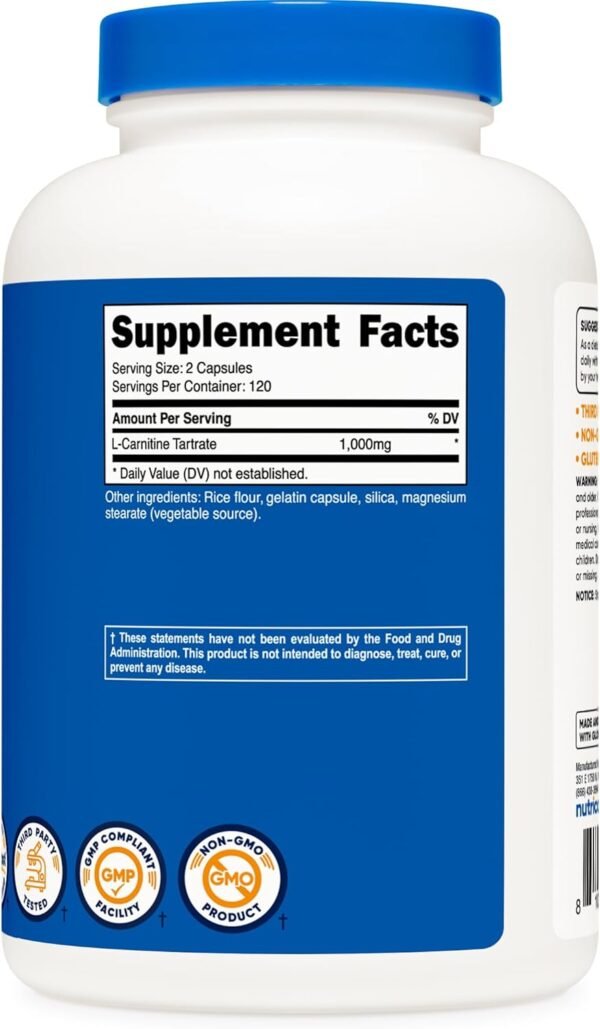 Nutricost L-Carnitine Tartrate 1,000mg, 240 Capsules - 500mg Per Capsule, 120 Servings