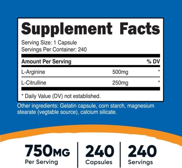 Nutricost L-Arginine L-Citrulline Complex 750mg, 240 Capsules - Non-GMO