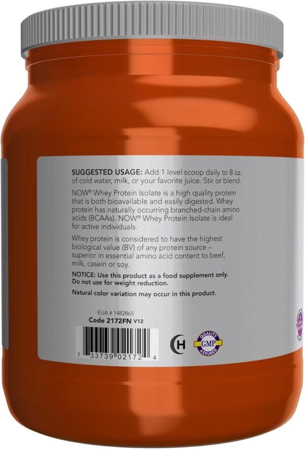 NOW Foods Sports Nutrition, Whey Protein Isolate, 25 g With BCAAs, Unflavored Powder, 1.2-Pound