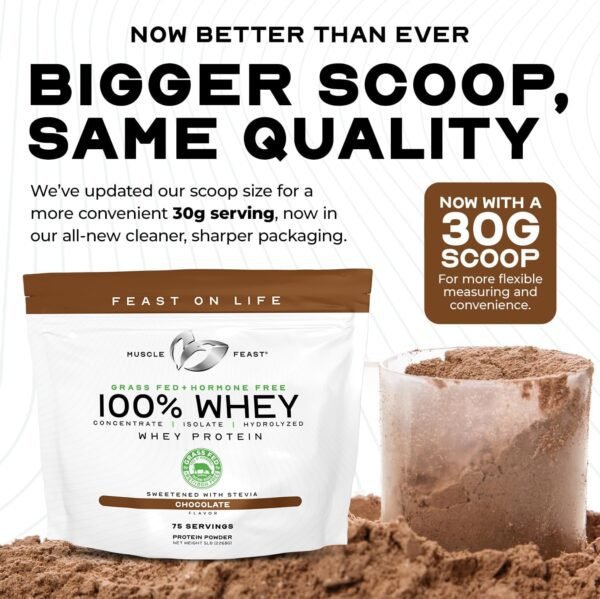 Muscle Feast 100% Grass-Fed Whey Protein, Pastured Raised Hormone Free All Natural, Chocolate, 5lb