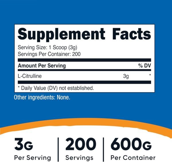 Nutricost Pure L-Citrulline (Base) Powder (600 Grams)