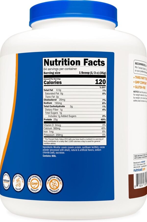 Nutricost Casein Protein Powder 5lb Chocolate - Micellar Casein, Gluten Free, Non-GMO