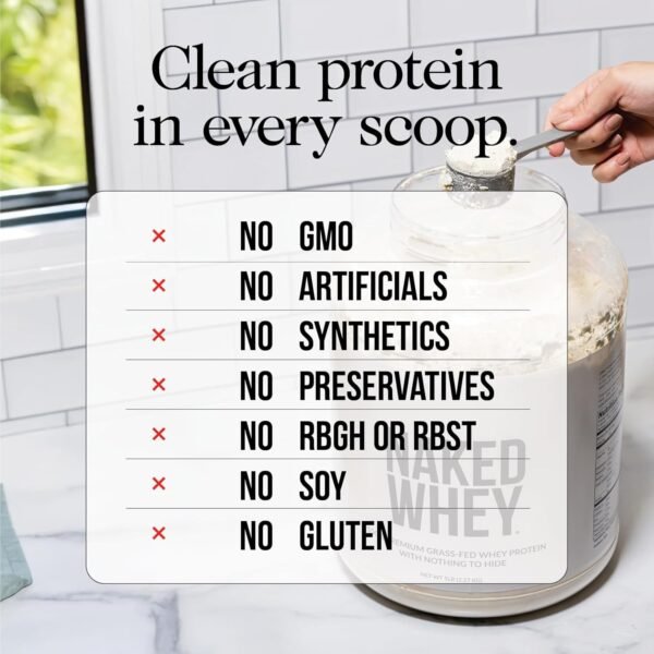 Naked Vanilla Whey Protein 1Lb, Only 3 Ingredients, All Natural Grass Fed Whey Protein Powder + Vanilla + Coconut Sugar- GMO-Free, Soy Free, Gluten Free. Aid Muscle Growth, 12 Servings