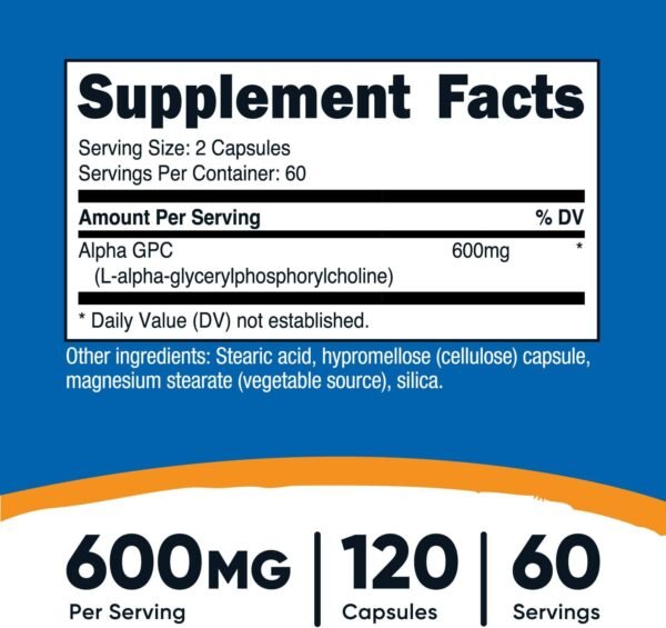 Nutricost Alpha GPC 600mg, 120 Vegetarian Capsules - Non-GMO and Gluten Free, 300mg Per Capsule
