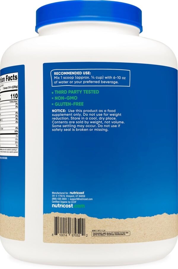 Nutricost Organic Pea Protein Isolate Powder (5LBS) - Unflavored, Certified USDA Organic, Protein from Plants, Vegetarian Friendly, Gluten Free, Non-GMO