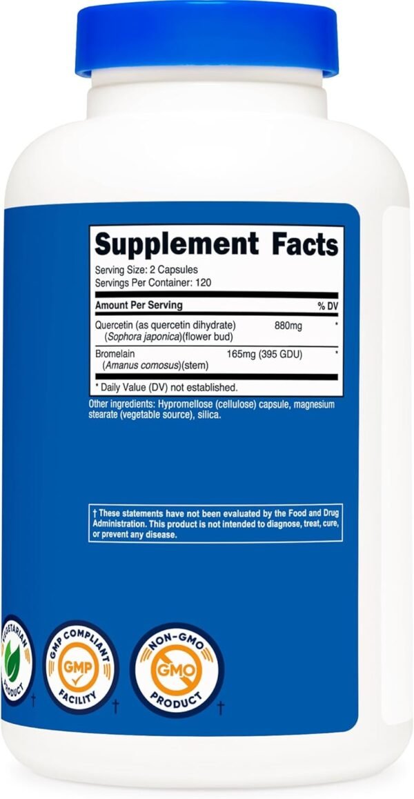 Nutricost Quercetin 880mg, 240 Vegetarian Capsules with Bromelain (165mg) - 120 Servings (440mg Quercetin Per Cap) - Gluten Free, Non-GMO