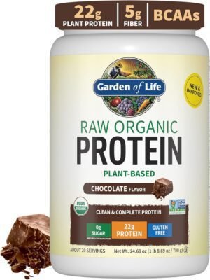 Organic Vegan Chocolate Protein Powder - Garden of Life – 22g Complete Plant Based Raw Protein & BCAAs Plus Probiotics & Digestive Enzymes for Easy Digestion, Non-GMO Gluten-Free, Lactose Free 1.5 LB