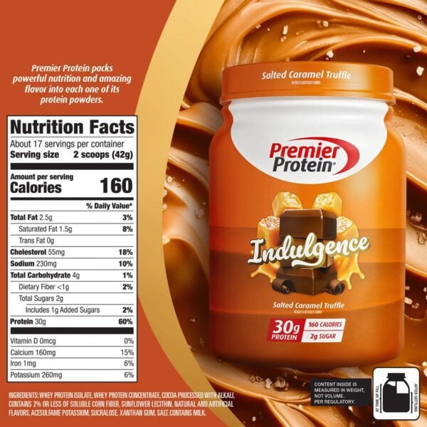 Premier Protein Indulgence Protein Powder, 30g Protein, 3g Sugar, Salted Caramel Truffle, 17 Servings