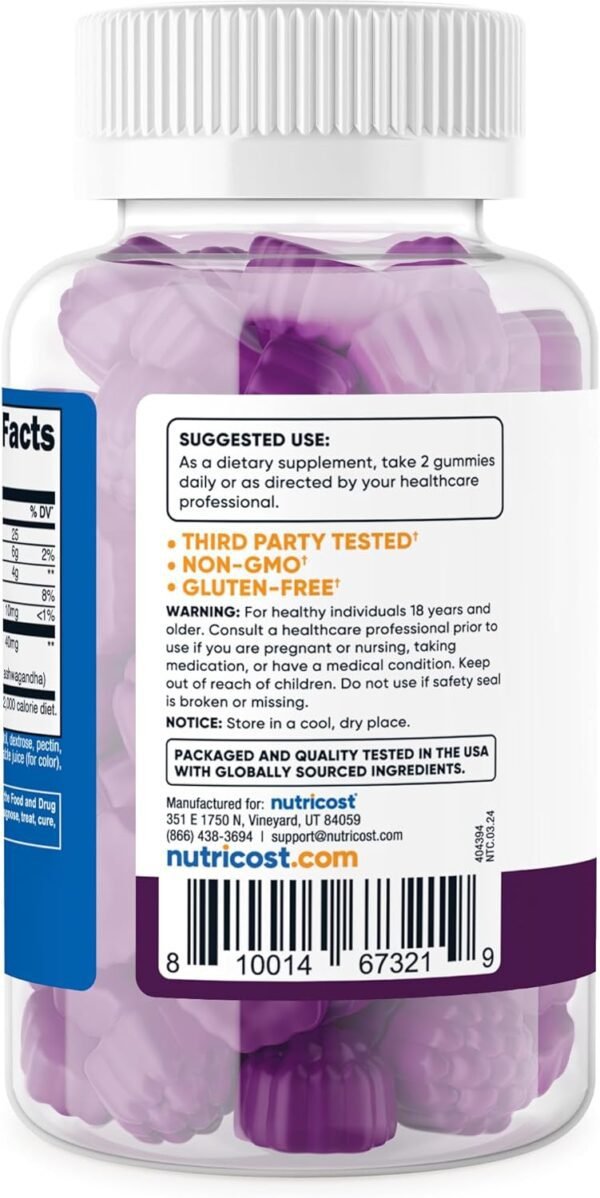 Nutricost Ashwagandha Gummies 1200mg Equivalent Per Serving (Mixed Berry Flavor), 60 Gummies, 30 Servings