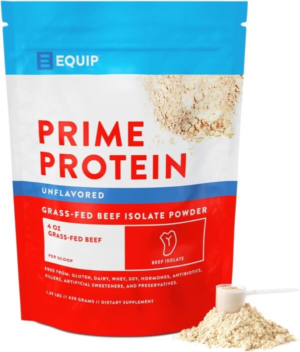 Equip Foods Prime Protein Powder | Clean, Grass Fed Beef Protein Isolate | Carnivore Protein Powder | Paleo, Keto Friendly | Gluten, Dairy Free | Helps Build & Repair Tissue | 30 Servings, Unflavored