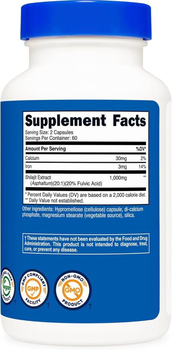 Nutricost Shilajit Capsules (1,000 mg Per Serving) (120 Capsules) - Shilajit Extract with Naturally Occuring Fulvic Acid, 60 Servings, Gluten Free, Non-GMO, Vegan Friendly Dietary Supplement
