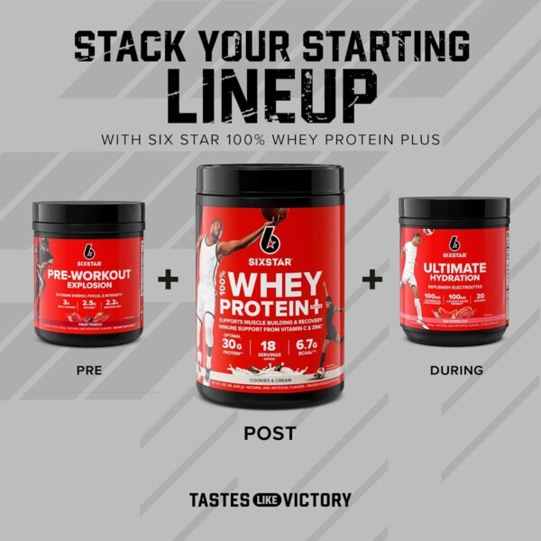 Six Star Whey Protein Powder Plus - Muscle Building & Recovery Formula with Whey Isolate Powder, BCAAs, 30g Protein, Immune Support - Post-Workout Supplement - Cookies and Cream, 1.8 lbs