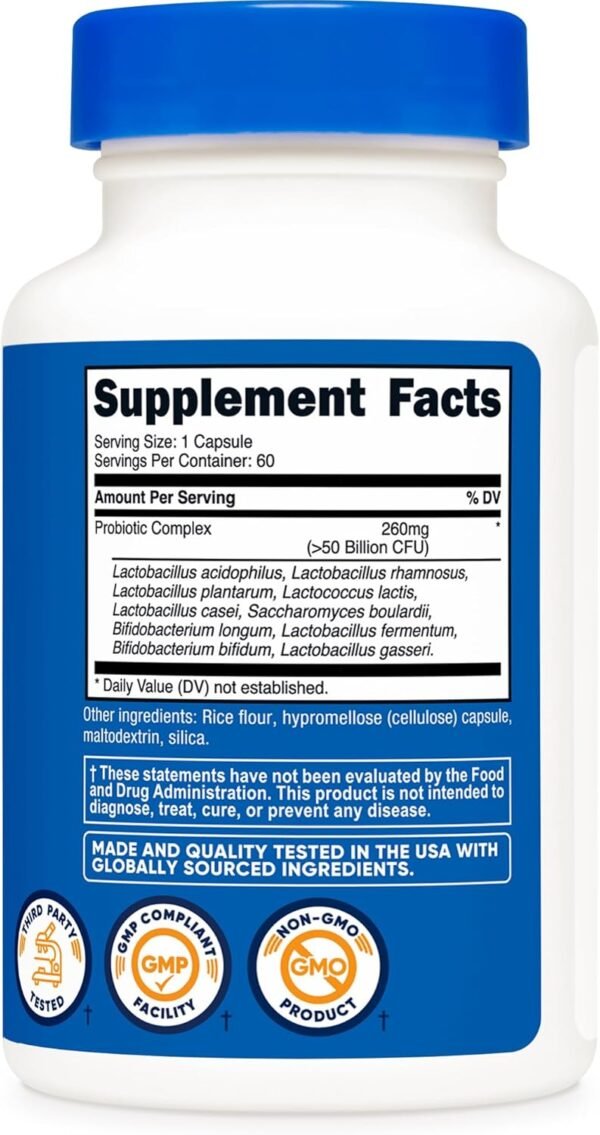 Nutricost Probiotic Complex - 50 Billion CFU, 60 Capsules - Probiotic for Men and Women - Vegetarian Capsules, Non-GMO, Gluten Free