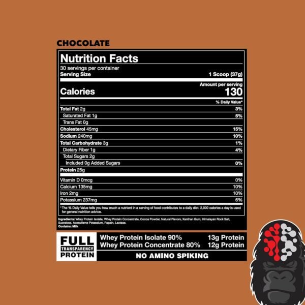 Gorilla Mind Premium Chocolate, 25 Grams of Whey Protein Isolate & Concentrate,Recover and Build Muscle (30 Servings)