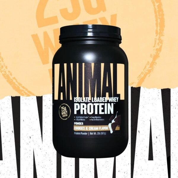 Animal Whey Isolate Protein Powder - Loaded for Pre & Post Workout Muscle Builder and Recovery with Digestive Enzymes for Men & Women - 25g Protein, Great Taste, Low Sugar - Cookies & Cream 2 lbs